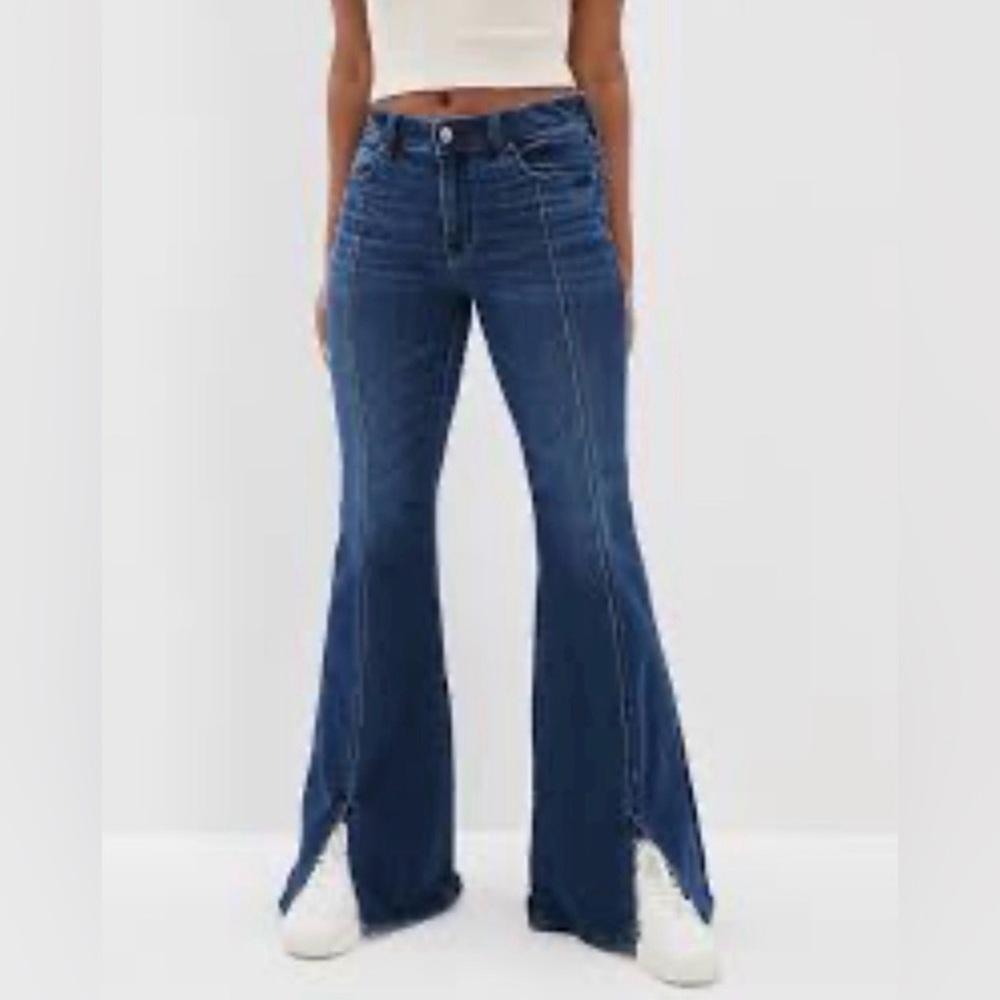 American Eagle Outfitters Festival Flare Women's Mid Blue Denim Jeans 16